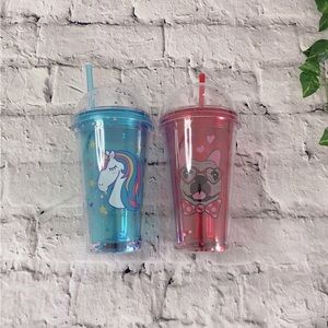 Unicorn & Frenchie 16oz Glitter Tumblers - New